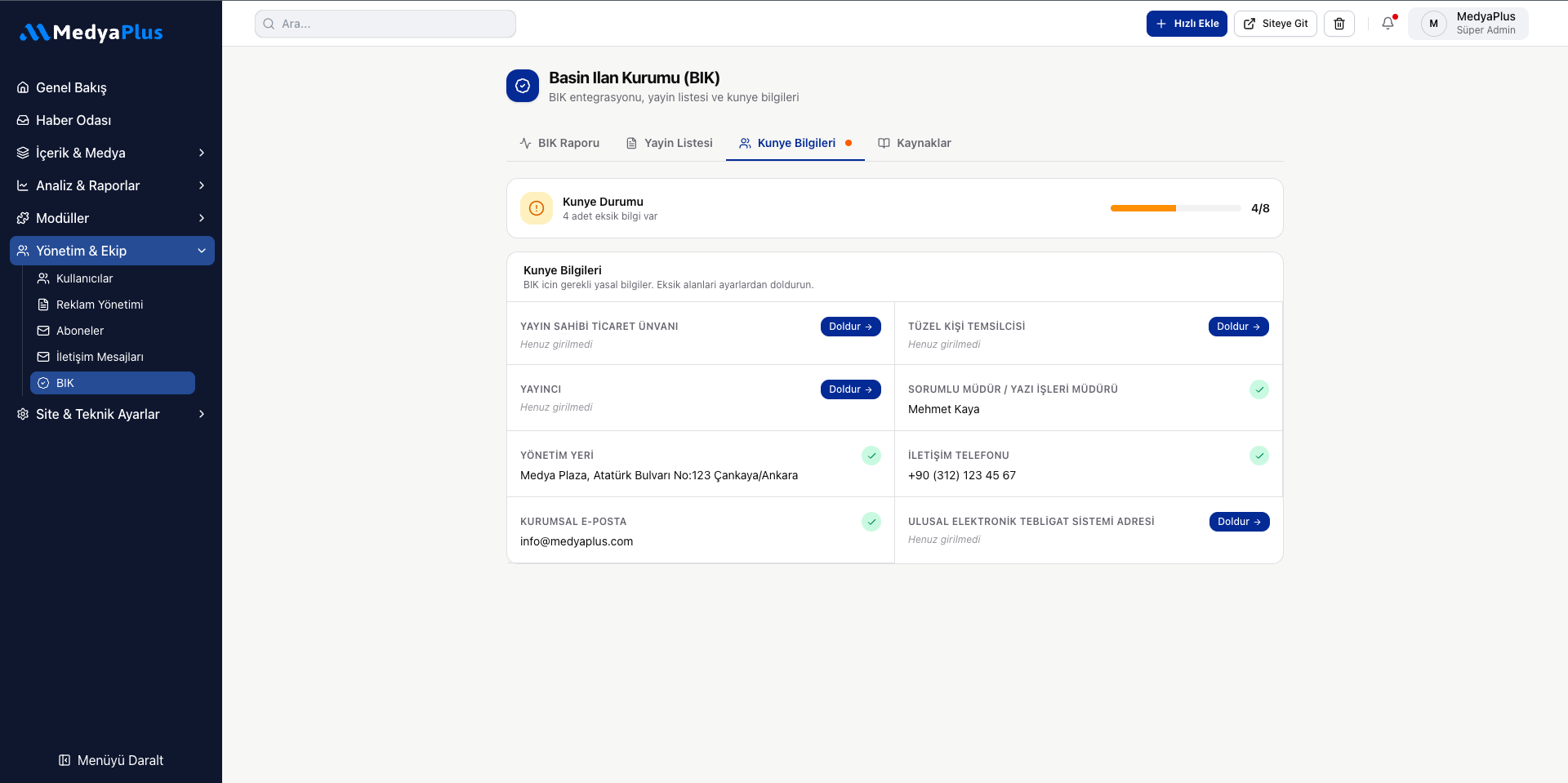Basın İlan Kurumu uyumlu altyapı