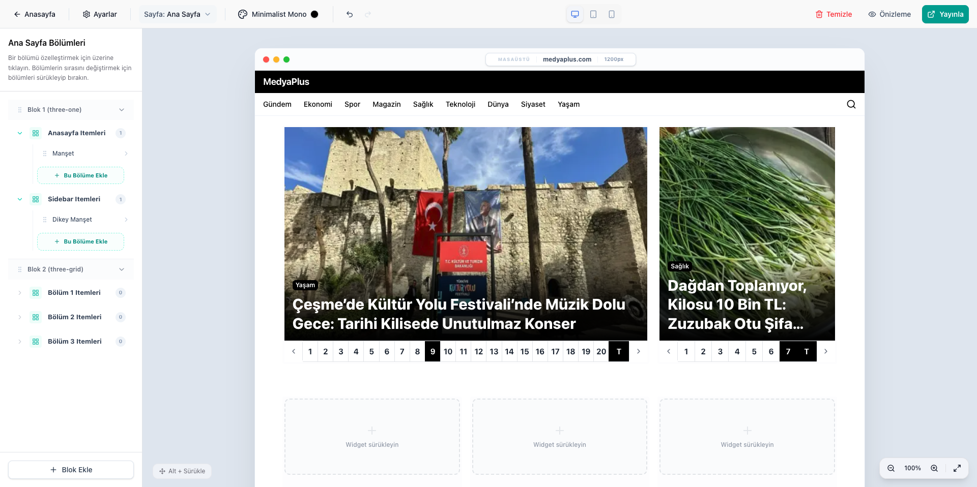Sürükle bırak sayfa editörü